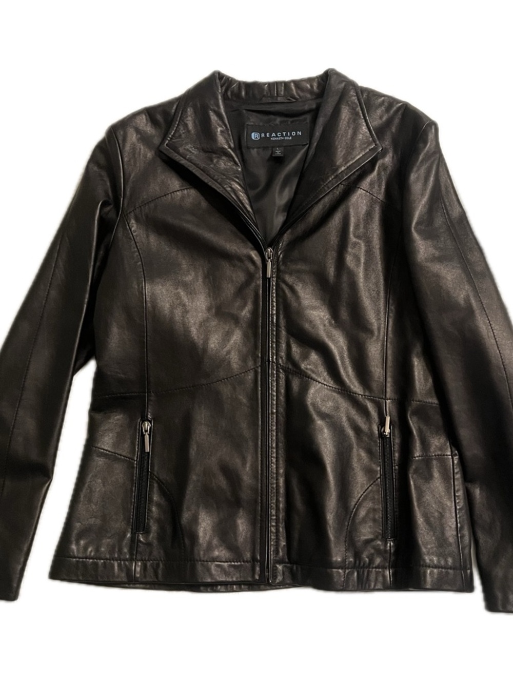 Kenneth Cole Reaction Women's Black Zip-Front Leather Jacket